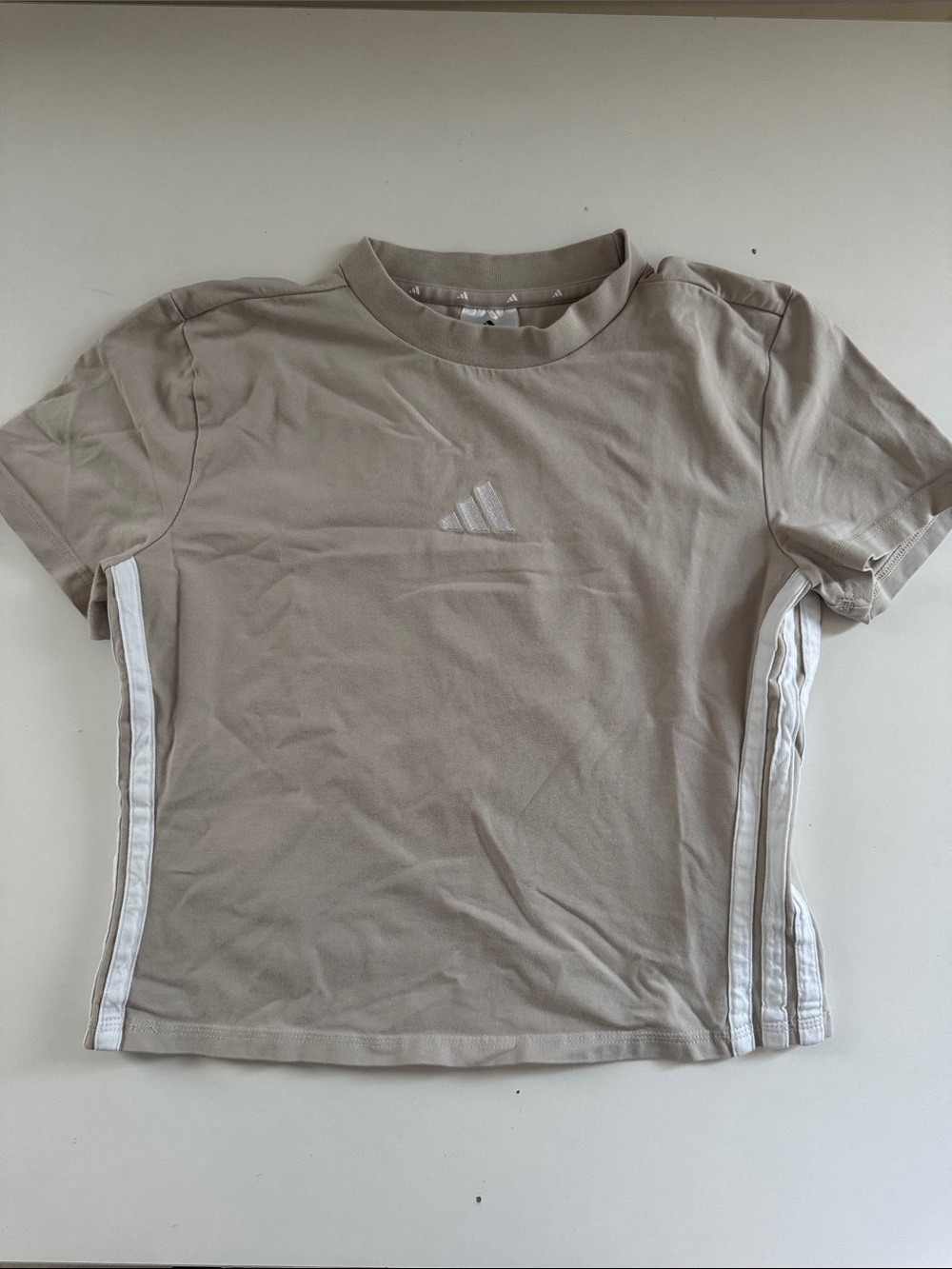 adidas Kids Taupe Short Sleeve Tee with White Side Stripes